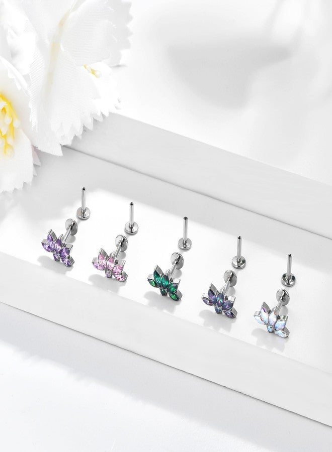 ENONTY 1pcs 16G 18G G23 Titanium Threadless Labret Studs Push-in Labret Lip Cluster Tragus Helix Conch Lobe Rook Cartilage Push Back Piercing Jewelry Earring (5 eye-AB) - Image 3